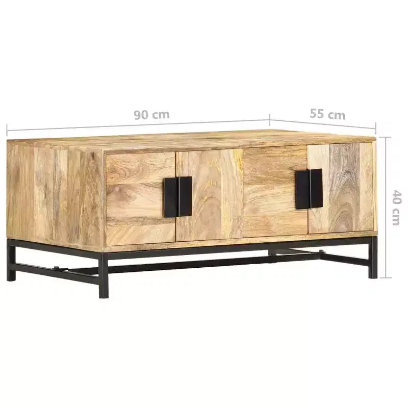 vidaXL Tavolino da caffè basso con contenitore - Realizzato in legno massello di mango con gambe in acciaio verniciato a polvere, design rustico e industriale, marrone