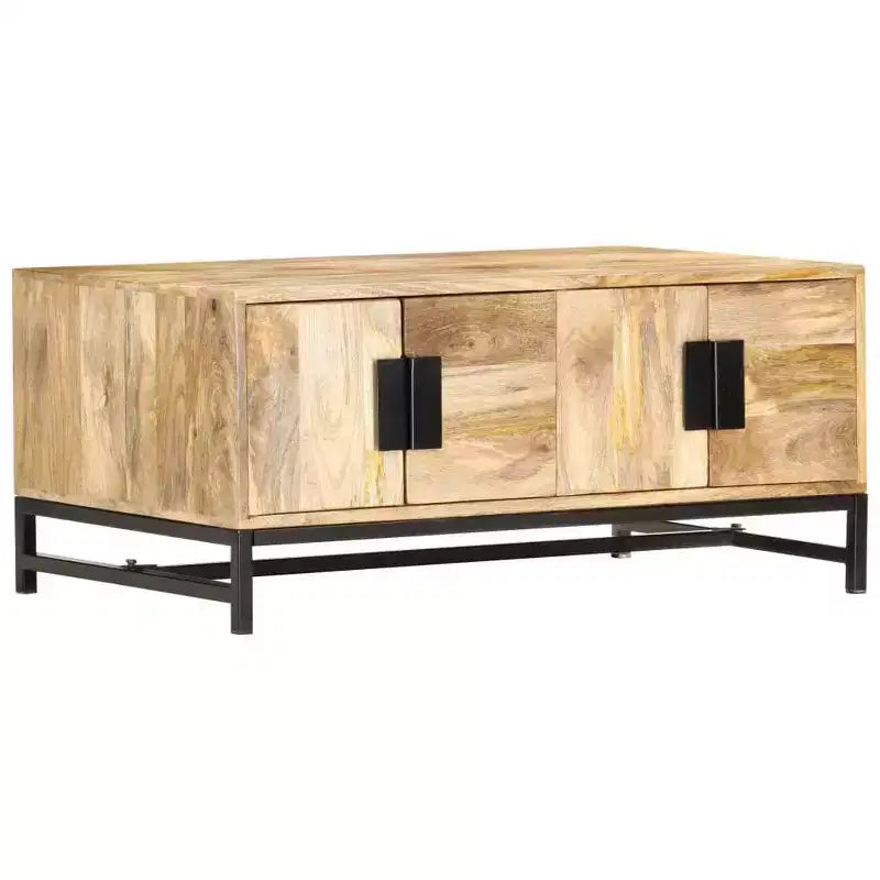 vidaXL Tavolino da caffè basso con contenitore - Realizzato in legno massello di mango con gambe in acciaio verniciato a polvere, design rustico e industriale, marrone