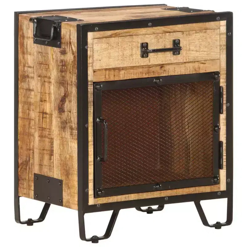 vidaXL Comodino 43x30x51 cm Legno Massello di Mango Grezzo - Durevole, Stile Industriale, Comodino da Camera da Letto, Marrone e Nero, Ampio Spazio per Riporre