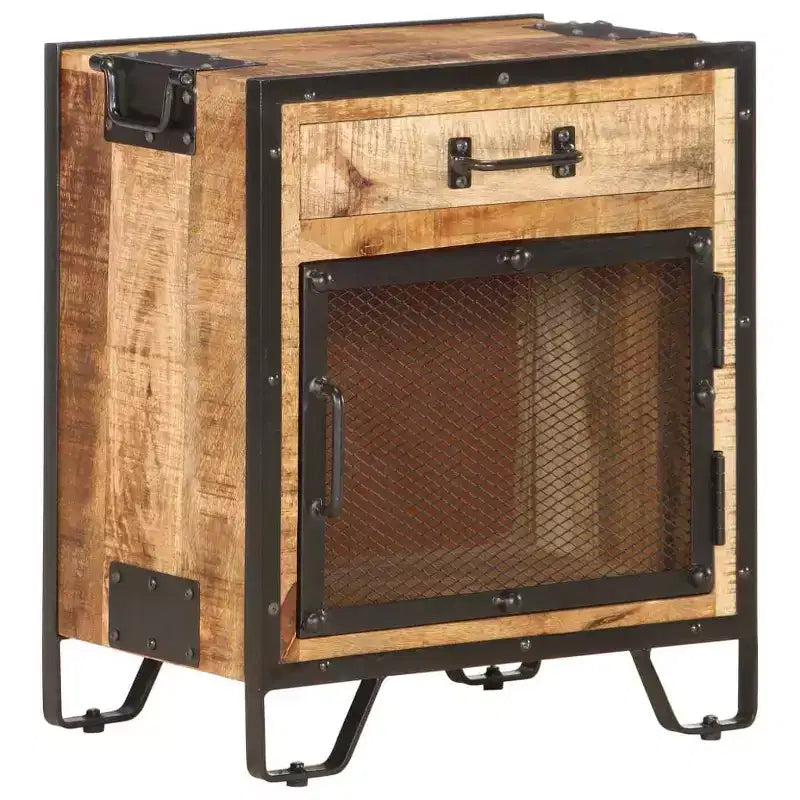 vidaXL Comodino 43x30x51 cm Legno Massello di Mango Grezzo - Durevole, Stile Industriale, Comodino da Camera da Letto, Marrone e Nero, Ampio Spazio per Riporre
