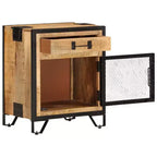vidaXL Comodino 43x30x51 cm Legno Massello di Mango Grezzo - Durevole, Stile Industriale, Comodino da Camera da Letto, Marrone e Nero, Ampio Spazio per Riporre