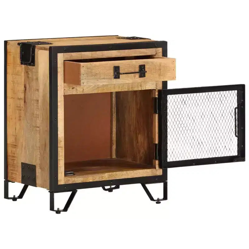vidaXL Comodino 43x30x51 cm Legno Massello di Mango Grezzo - Durevole, Stile Industriale, Comodino da Camera da Letto, Marrone e Nero, Ampio Spazio per Riporre