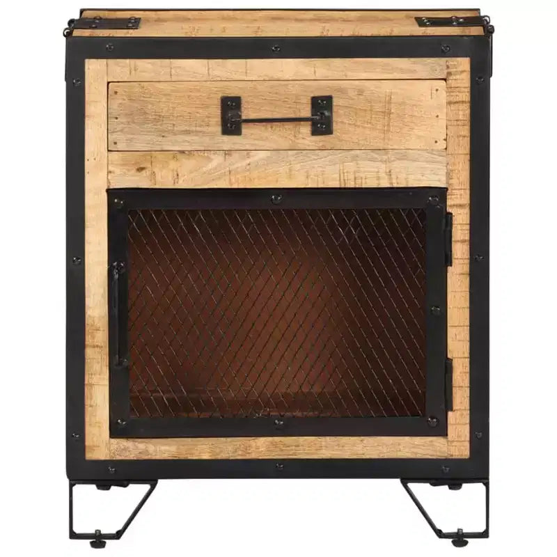 vidaXL Comodino 43x30x51 cm Legno Massello di Mango Grezzo - Durevole, Stile Industriale, Comodino da Camera da Letto, Marrone e Nero, Ampio Spazio per Riporre
