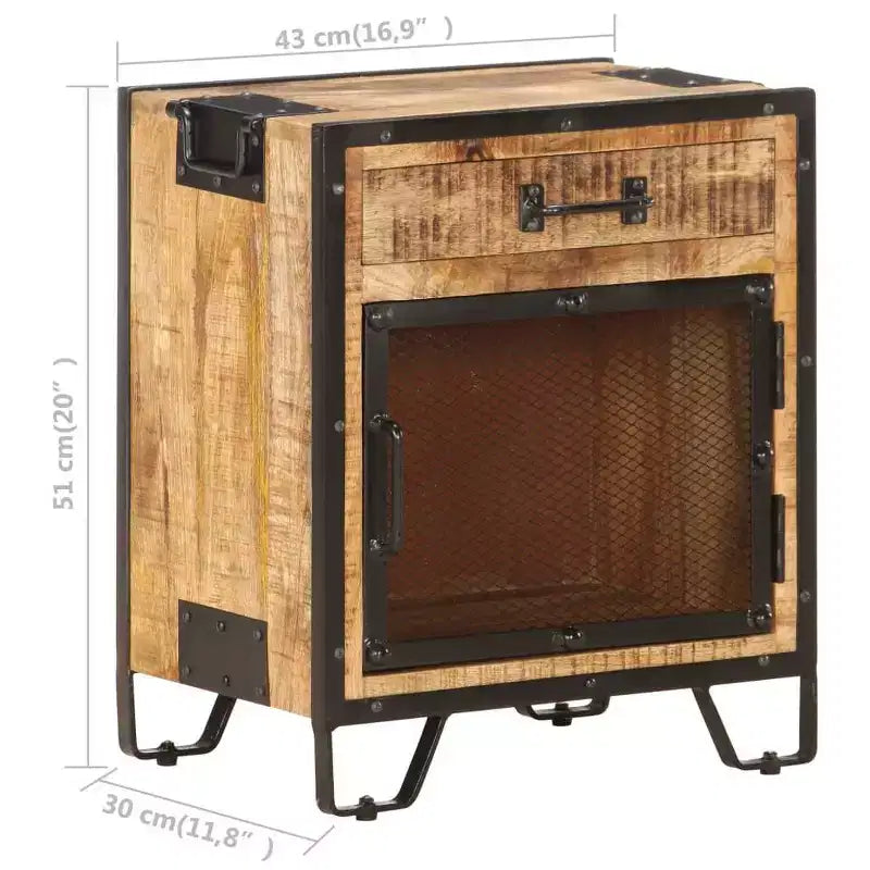 vidaXL Comodino 43x30x51 cm Legno Massello di Mango Grezzo - Durevole, Stile Industriale, Comodino da Camera da Letto, Marrone e Nero, Ampio Spazio per Riporre