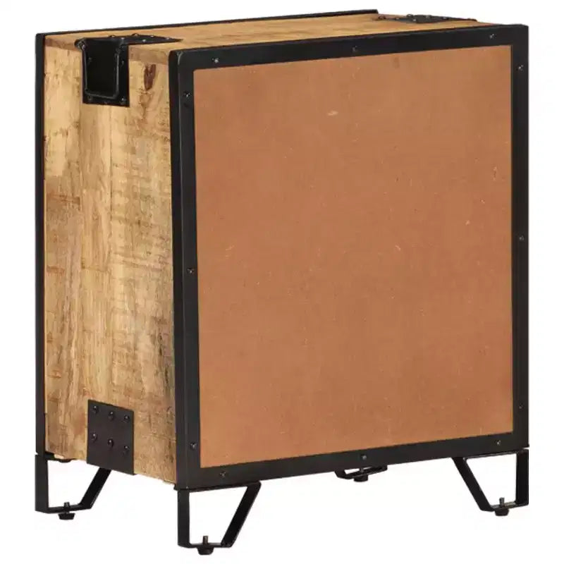 vidaXL Comodino 43x30x51 cm Legno Massello di Mango Grezzo - Durevole, Stile Industriale, Comodino da Camera da Letto, Marrone e Nero, Ampio Spazio per Riporre