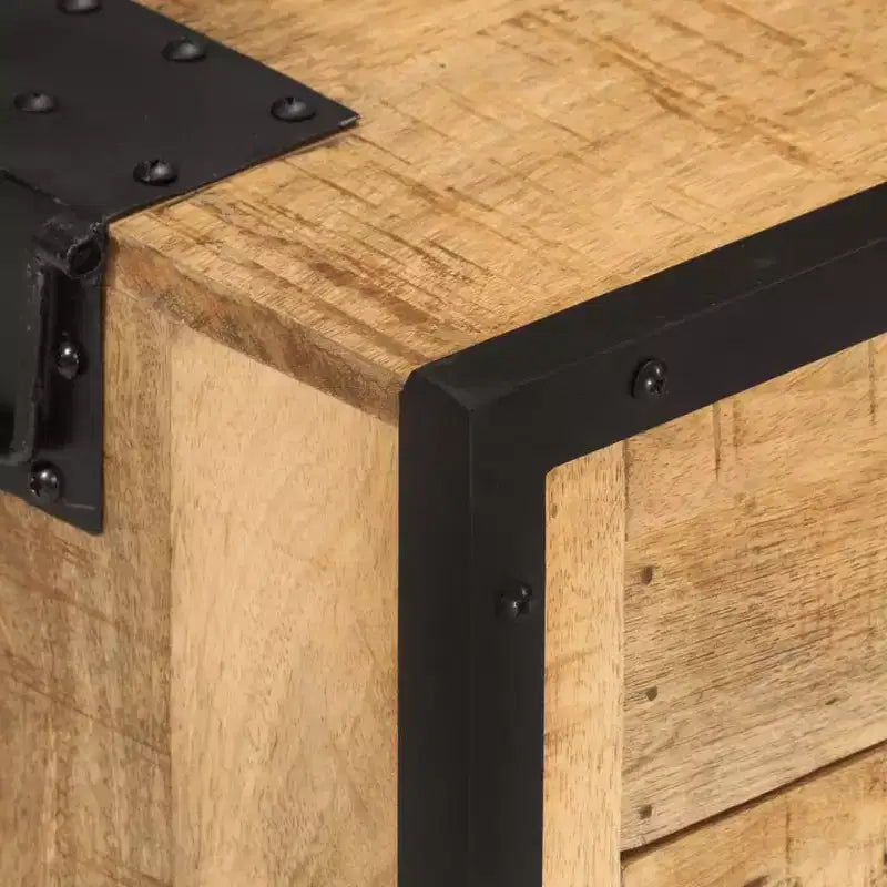 vidaXL Comodino 43x30x51 cm Legno Massello di Mango Grezzo - Durevole, Stile Industriale, Comodino da Camera da Letto, Marrone e Nero, Ampio Spazio per Riporre