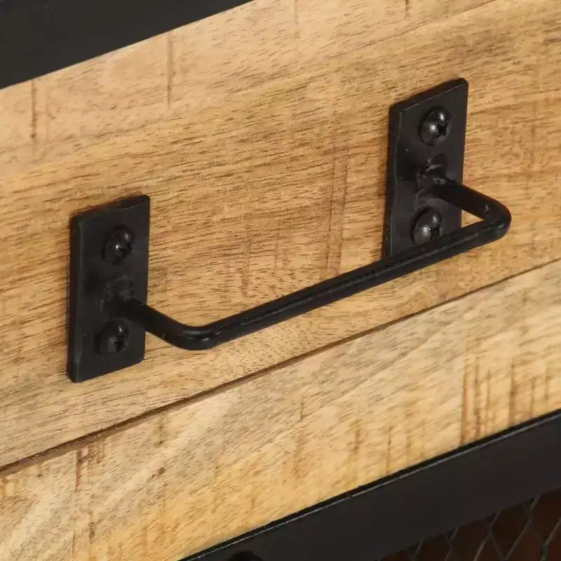 vidaXL Comodino 43x30x51 cm Legno Massello di Mango Grezzo - Durevole, Stile Industriale, Comodino da Camera da Letto, Marrone e Nero, Ampio Spazio per Riporre