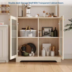 Dispensa Alta 71" con 2 Ante in Vetro, Mobile Contenitore Autoportante per Cucina con Ripiani Regolabili, Credenza Stile Rustico per Sala da Pranzo