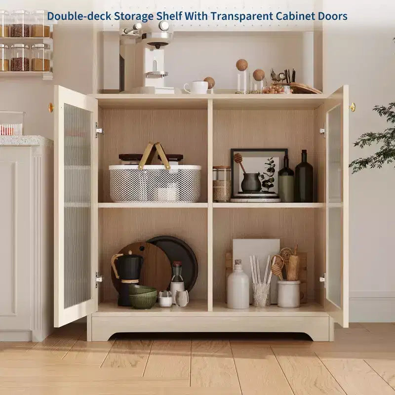 Dispensa Alta 71" con 2 Ante in Vetro, Mobile Contenitore Autoportante per Cucina con Ripiani Regolabili, Credenza Stile Rustico per Sala da Pranzo