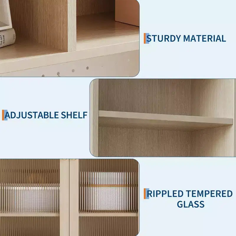 Dispensa Alta 71" con 2 Ante in Vetro, Mobile Contenitore Autoportante per Cucina con Ripiani Regolabili, Credenza Stile Rustico per Sala da Pranzo