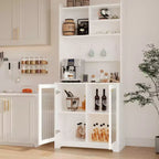 Dispensa Alta 71" con 2 Ante in Vetro, Mobile Contenitore Autoportante per Cucina con Ripiani Regolabili, Credenza Stile Rustico per Sala da Pranzo