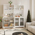 Dispensa Alta 71" con 2 Ante in Vetro, Mobile Contenitore Autoportante per Cucina con Ripiani Regolabili, Credenza Stile Rustico per Sala da Pranzo