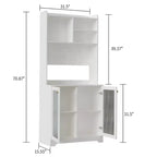 Dispensa Alta 71" con 2 Ante in Vetro, Mobile Contenitore Autoportante per Cucina con Ripiani Regolabili, Credenza Stile Rustico per Sala da Pranzo