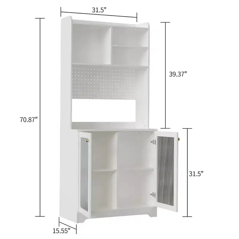 Dispensa Alta 71" con 2 Ante in Vetro, Mobile Contenitore Autoportante per Cucina con Ripiani Regolabili, Credenza Stile Rustico per Sala da Pranzo