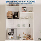 Dispensa Alta 71" con 2 Ante in Vetro, Mobile Contenitore Autoportante per Cucina con Ripiani Regolabili, Credenza Stile Rustico per Sala da Pranzo