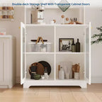 Dispensa Alta 71" con 2 Ante in Vetro, Mobile Contenitore Autoportante per Cucina con Ripiani Regolabili, Credenza Stile Rustico per Sala da Pranzo