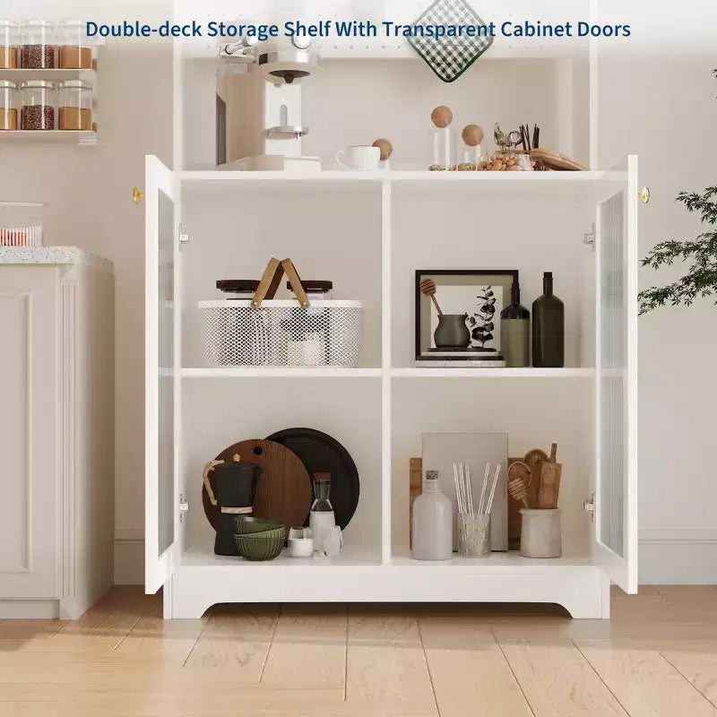 Dispensa Alta 71" con 2 Ante in Vetro, Mobile Contenitore Autoportante per Cucina con Ripiani Regolabili, Credenza Stile Rustico per Sala da Pranzo