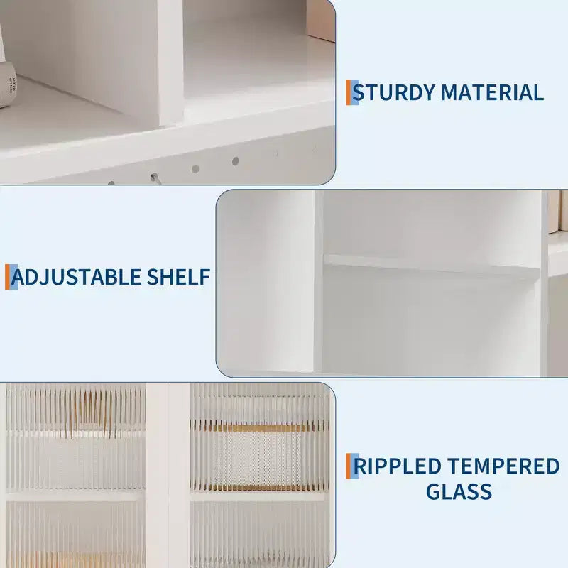 Dispensa Alta 71" con 2 Ante in Vetro, Mobile Contenitore Autoportante per Cucina con Ripiani Regolabili, Credenza Stile Rustico per Sala da Pranzo