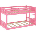 JOYMOR Letto a castello basso Twin Over Twin per bambini/ragazzi, struttura letto a castello Twin in legno con ringhiere di protezione e scaletta per bambini e bambine, materasso non incluso