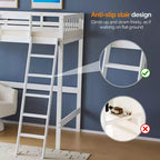 Letto a soppalco VINGLI in legno massello con stazione di ricarica USB/LED, letto in legno massello con pioli piatti, sponda di protezione alta 15 pollici, nessuna necessità di rete a molle, bianco