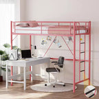 VINGLI Twin Loft Bed with Flat Rungs for Adults, Kids and Young Teens, No Box Spring Required,Heavy Duty Metal Slat Support, Pink