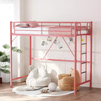 VINGLI Letto a soppalco singolo con pioli piatti per adulti, bambini e ragazzi, nessuna rete a molle richiesta, supporti a doghe in metallo resistente, rosa
