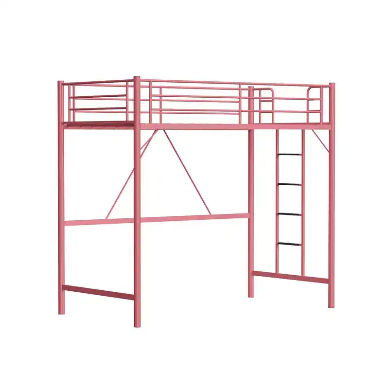 VINGLI Letto a soppalco singolo con pioli piatti per adulti, bambini e ragazzi, nessuna rete a molle richiesta, supporti a doghe in metallo resistente, rosa