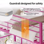 VINGLI Letto a soppalco interamente in metallo con scrivania, sponda di protezione da 15 pollici, scala antiscivolo, 2 stazioni di ricarica, 4 cassetti/ripiani portaoggetti/LED, nessuna molla necessaria, rosa