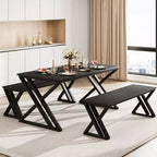 CuisinSmart Dining Table Set with Bench & wooden tabletop, Metal Frame X-Shaped Design Kitchen Table with Bench for 4, for Cafe Home Office, Black
