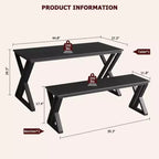 Set da pranzo CuisinSmart con panca e piano in legno, tavolo da cucina con panca per 4 persone con struttura in metallo e design a X, per bar, casa, ufficio, nero