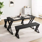 Set da pranzo CuisinSmart con panca e piano in legno, tavolo da cucina con panca per 4 persone con struttura in metallo e design a X, per bar, casa, ufficio, nero