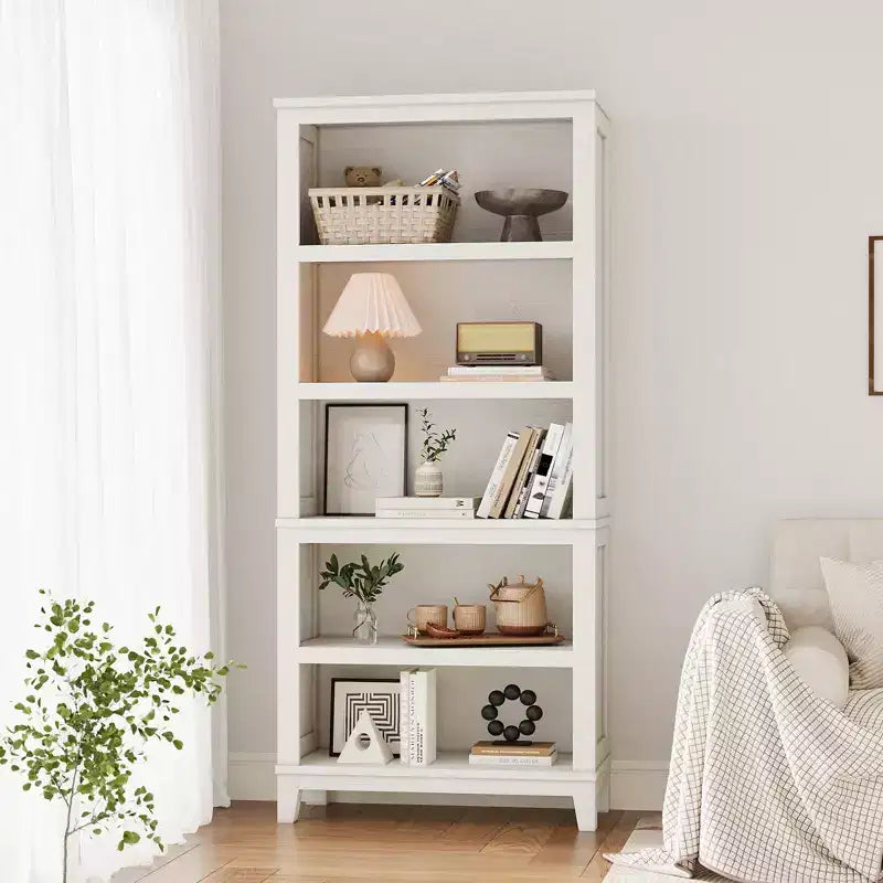 Libreria stretta a 5 ripiani con gambe in legno, libreria stretta in stile rustico per soggiorno, appartamento, ufficio