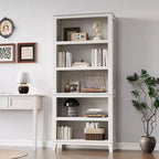 Libreria stretta a 5 ripiani con gambe in legno, libreria stretta in stile rustico per soggiorno, appartamento, ufficio
