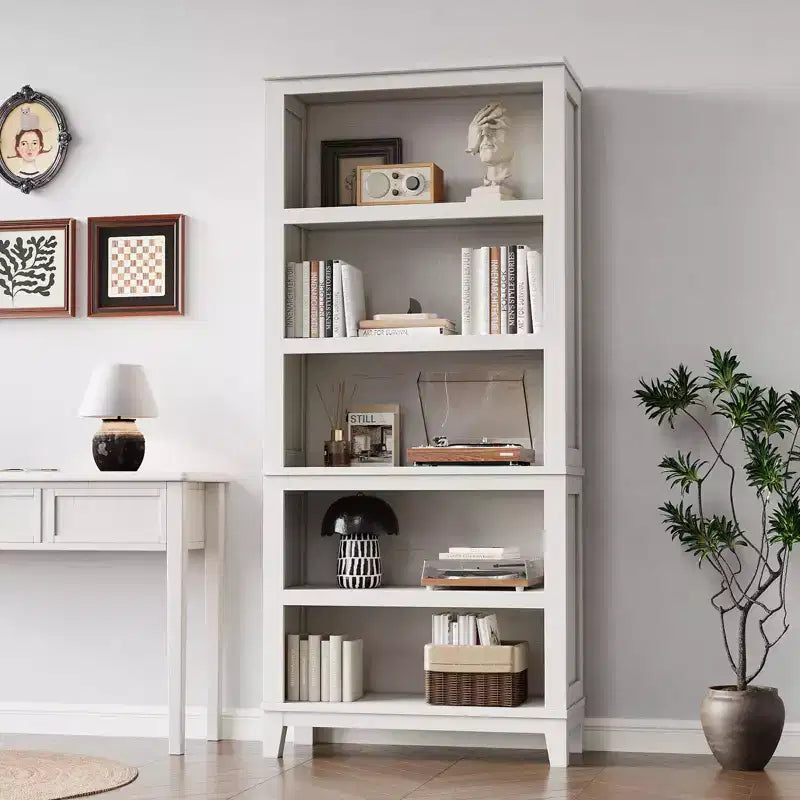 Libreria stretta a 5 ripiani con gambe in legno, libreria stretta in stile rustico per soggiorno, appartamento, ufficio