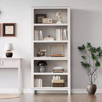 Libreria stretta a 5 ripiani con gambe in legno, libreria stretta in stile rustico per soggiorno, appartamento, ufficio