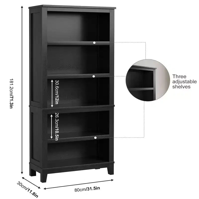 Libreria stretta a 5 ripiani con gambe in legno, libreria stretta in stile rustico per soggiorno, appartamento, ufficio
