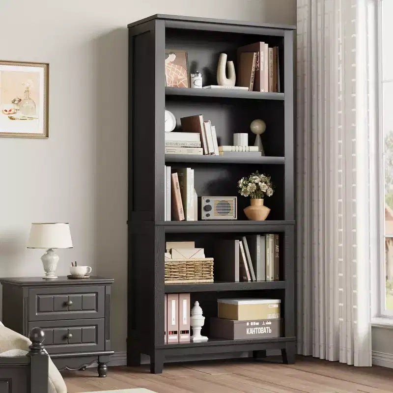 Libreria stretta a 5 ripiani con gambe in legno, libreria stretta in stile rustico per soggiorno, appartamento, ufficio