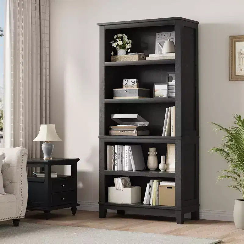 Libreria stretta a 5 ripiani con gambe in legno, libreria stretta in stile rustico per soggiorno, appartamento, ufficio