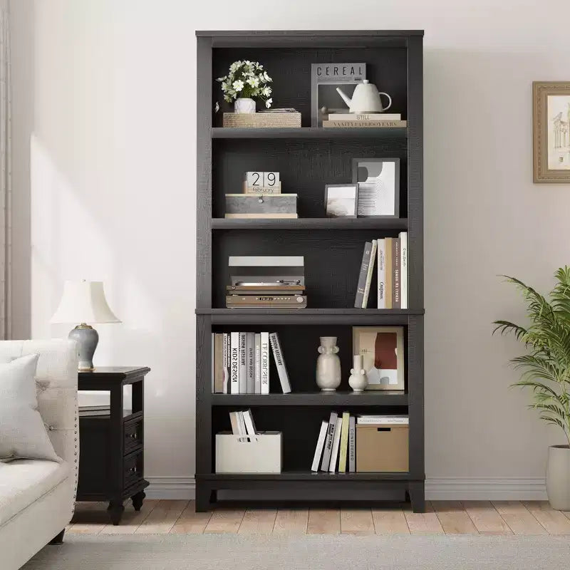 Libreria stretta a 5 ripiani con gambe in legno, libreria stretta in stile rustico per soggiorno, appartamento, ufficio