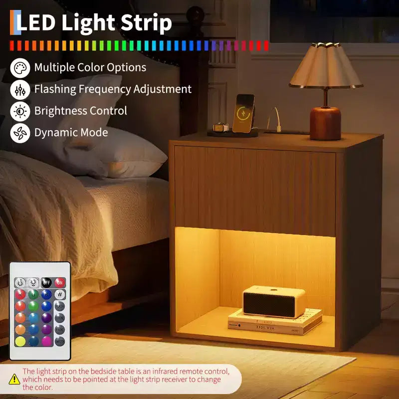 Comodino, comodino a incasso con presa e lampada a L, comodino moderno grande e ampio per camera da letto, soggiorno, divano, ufficio domestico, confezione da 2