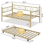 Divano letto con rotelle, letto singolo in metallo con testiera floreale, struttura moderna in metallo con rotelle estraibili, doghe in acciaio resistente
