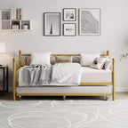 Divano letto con rotelle, letto singolo in metallo con testiera floreale, struttura moderna in metallo con rotelle estraibili, doghe in acciaio resistente