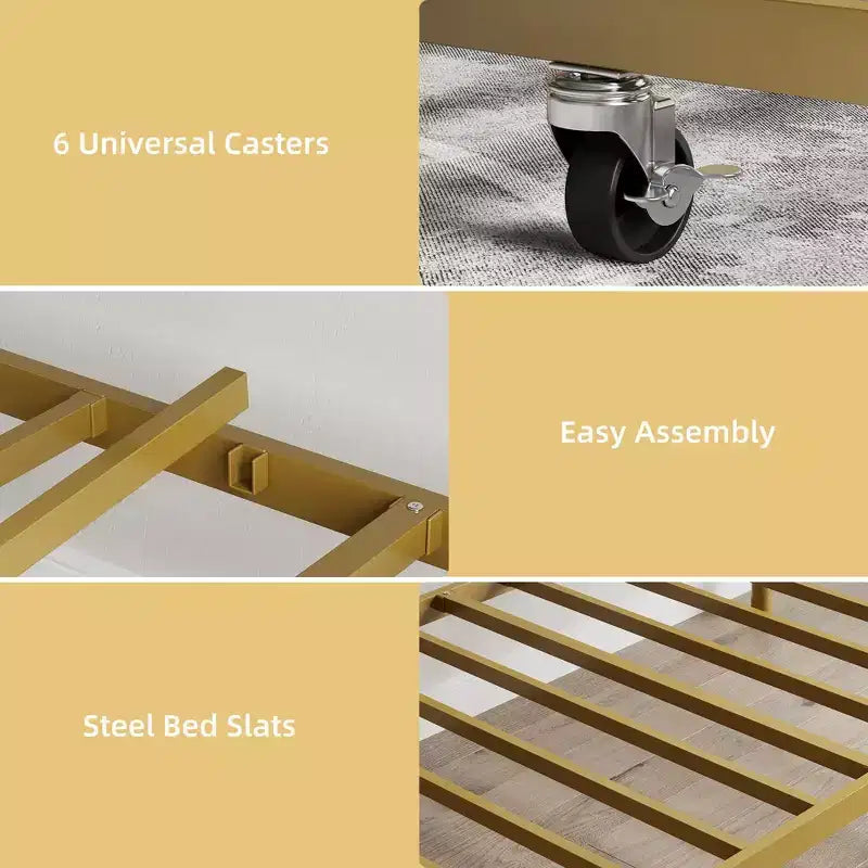 Divano letto con rotelle, letto singolo in metallo con testiera floreale, struttura moderna in metallo con rotelle estraibili, doghe in acciaio resistente