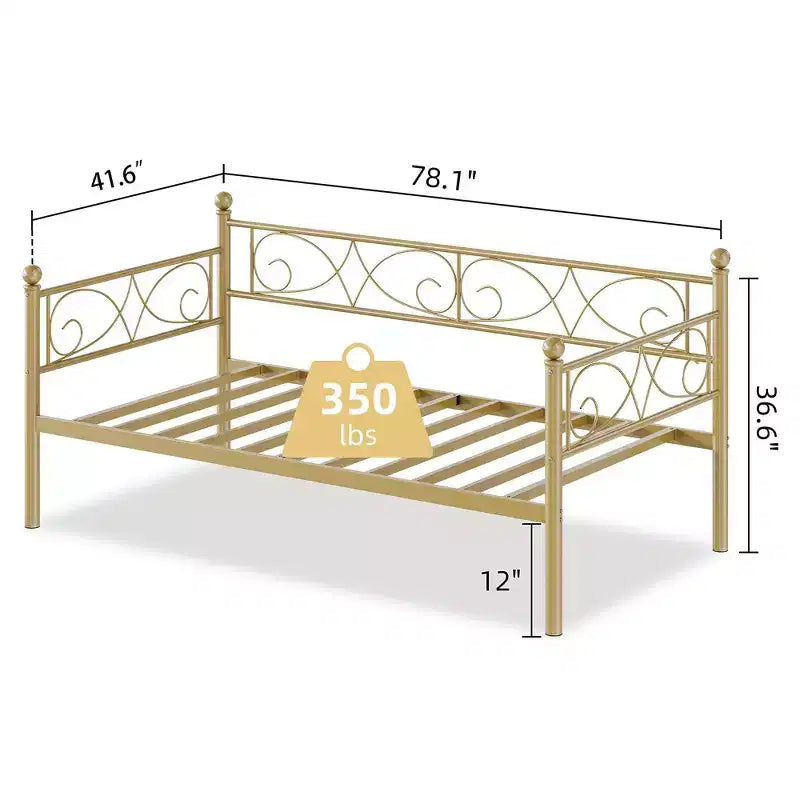 Divano letto con rotelle, letto singolo in metallo con testiera floreale, struttura moderna in metallo con rotelle estraibili, doghe in acciaio resistente