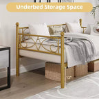 Divano letto con rotelle, letto singolo in metallo con testiera floreale, struttura moderna in metallo con rotelle estraibili, doghe in acciaio resistente