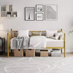 Divano letto con rotelle, letto singolo in metallo con testiera floreale, struttura moderna in metallo con rotelle estraibili, doghe in acciaio resistente