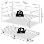 Divano letto con rotelle, letto singolo in metallo con testiera floreale, struttura moderna in metallo con rotelle estraibili, doghe in acciaio resistente