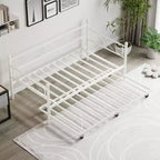 Divano letto con rotelle, letto singolo in metallo con testiera floreale, struttura moderna in metallo con rotelle estraibili, doghe in acciaio resistente