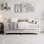 Divano letto con rotelle, letto singolo in metallo con testiera floreale, struttura moderna in metallo con rotelle estraibili, doghe in acciaio resistente