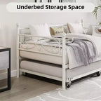 Divano letto con rotelle, letto singolo in metallo con testiera floreale, struttura moderna in metallo con rotelle estraibili, doghe in acciaio resistente